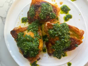 Crispy Chicken Thighs with Chimuchurri
